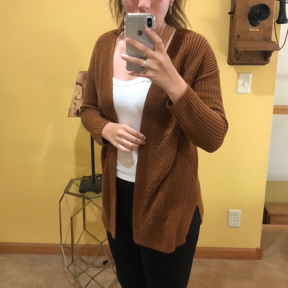 Crisscross back burnt orange cardigan